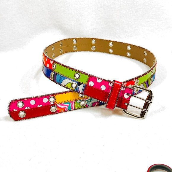 Patchwork Double Grommet Belt w/Silver Hardware & Trim - Size M - VGC - Picture 9 of 12